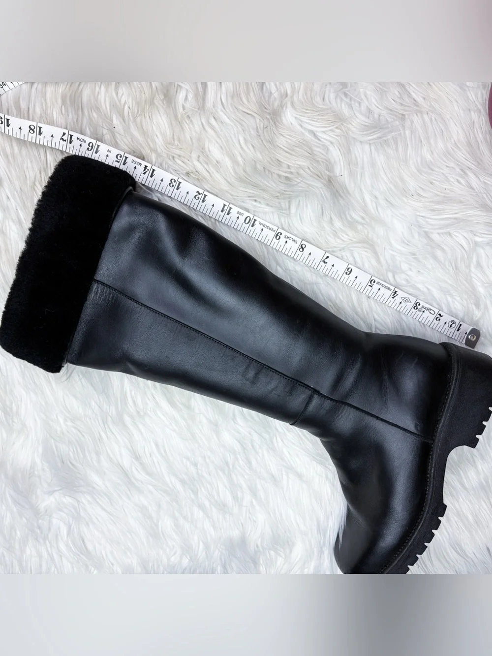Canada Shearling Fleece Sherpa Lined Waterproof Leather Tall Winter Boots Black